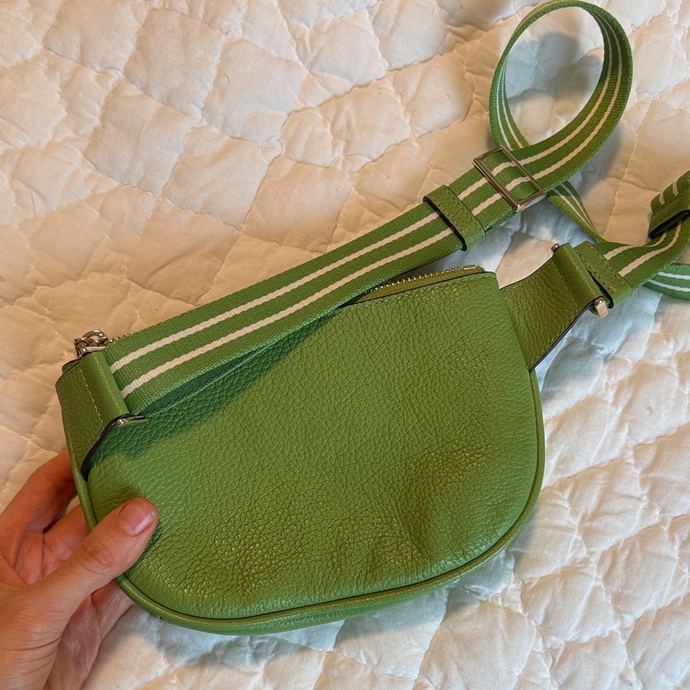 kate spade Lime Green Pebbled Leather Fanny Pack with Striped Strap - Picture 5 of 6